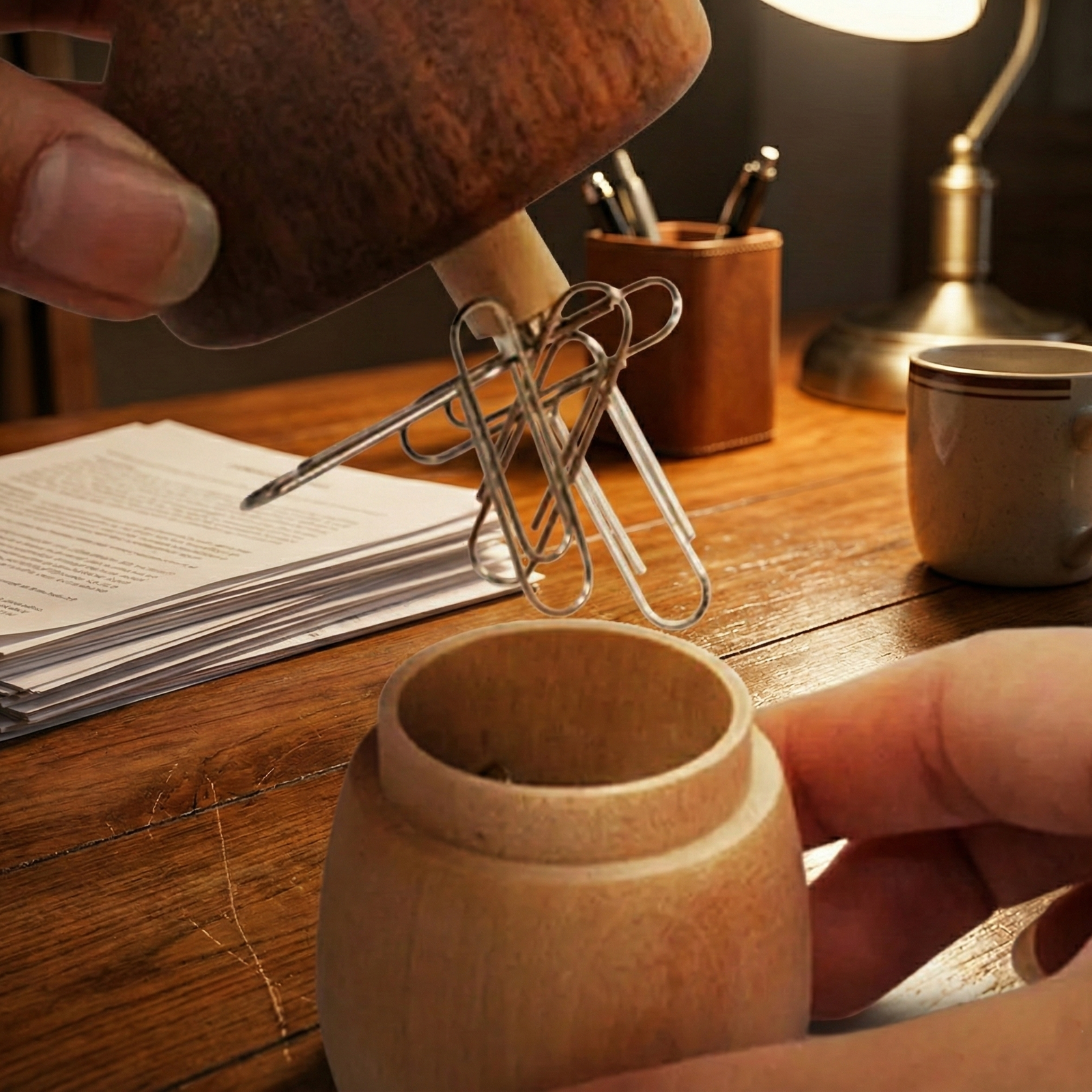 Hidden Hollow Wooden Mushroom Paperclip Holder