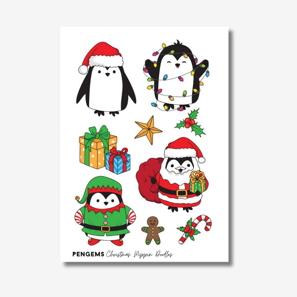 PENGEMS Christmas Pippin Doodles Sticker Sheet 5 x 7 in Matte Vinyl