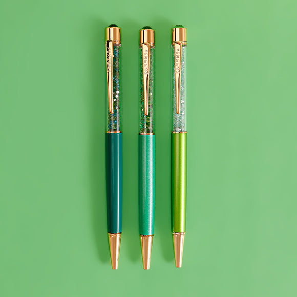 PENGEMS Favorite Greens Collection 3-pc Crystal Pen Set