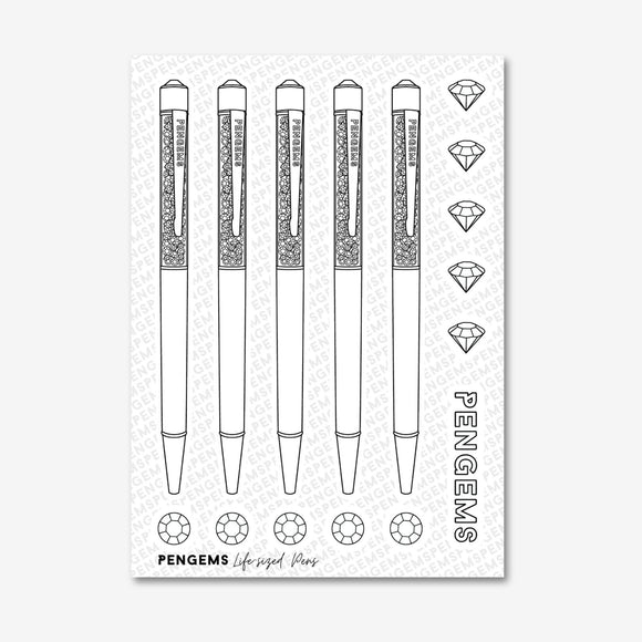 PENGEMS Life-Sized Pens Sticker Sheet Matte Vinyl