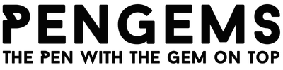 Logo of PENGEMS with tagline 'The pen with the gem on top' on a white background