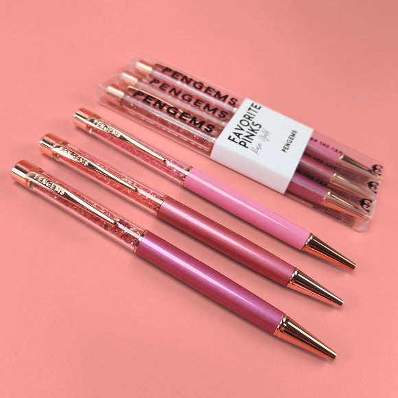 PENGEMS Favorite Pinks Collection 3-pc Crystal Pen Set