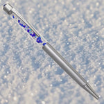January Silver and Blue Satin Chrome Crystal Pen