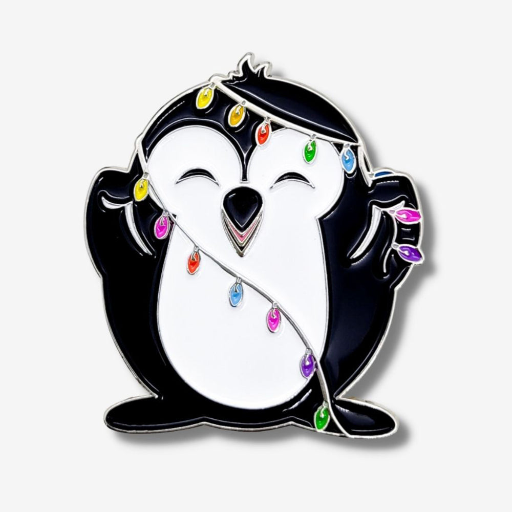 PENGEMS Christmas Lights Pippin Penguin Enamel Pin or Magnet