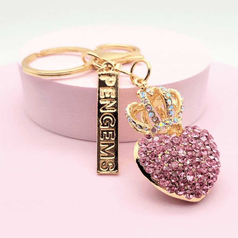 PENGEMS Crown Heart Pink Crystal Keychain Let Them Eat Cake Collection