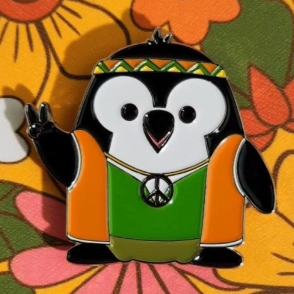 Hippie Pippin Penguin Enamel Pin or Magnet