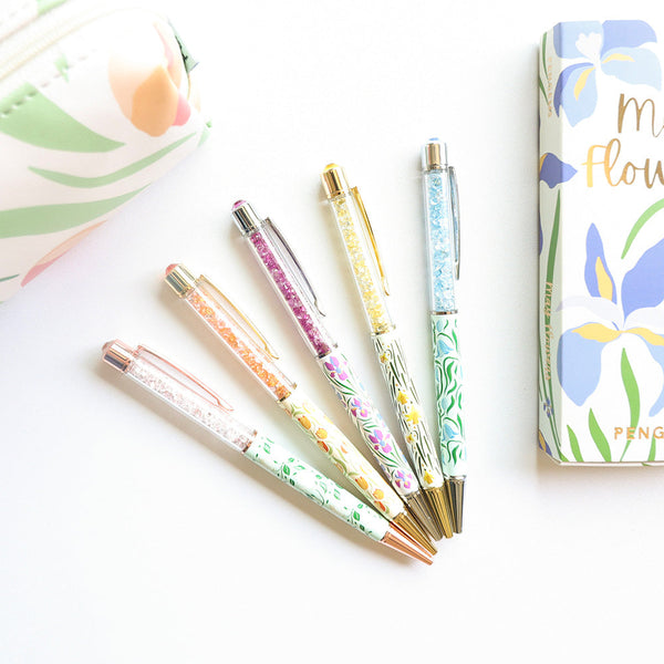 PENGEMS May Flowers 6-Piece Floral Crystal Pen Stationery Gift Set